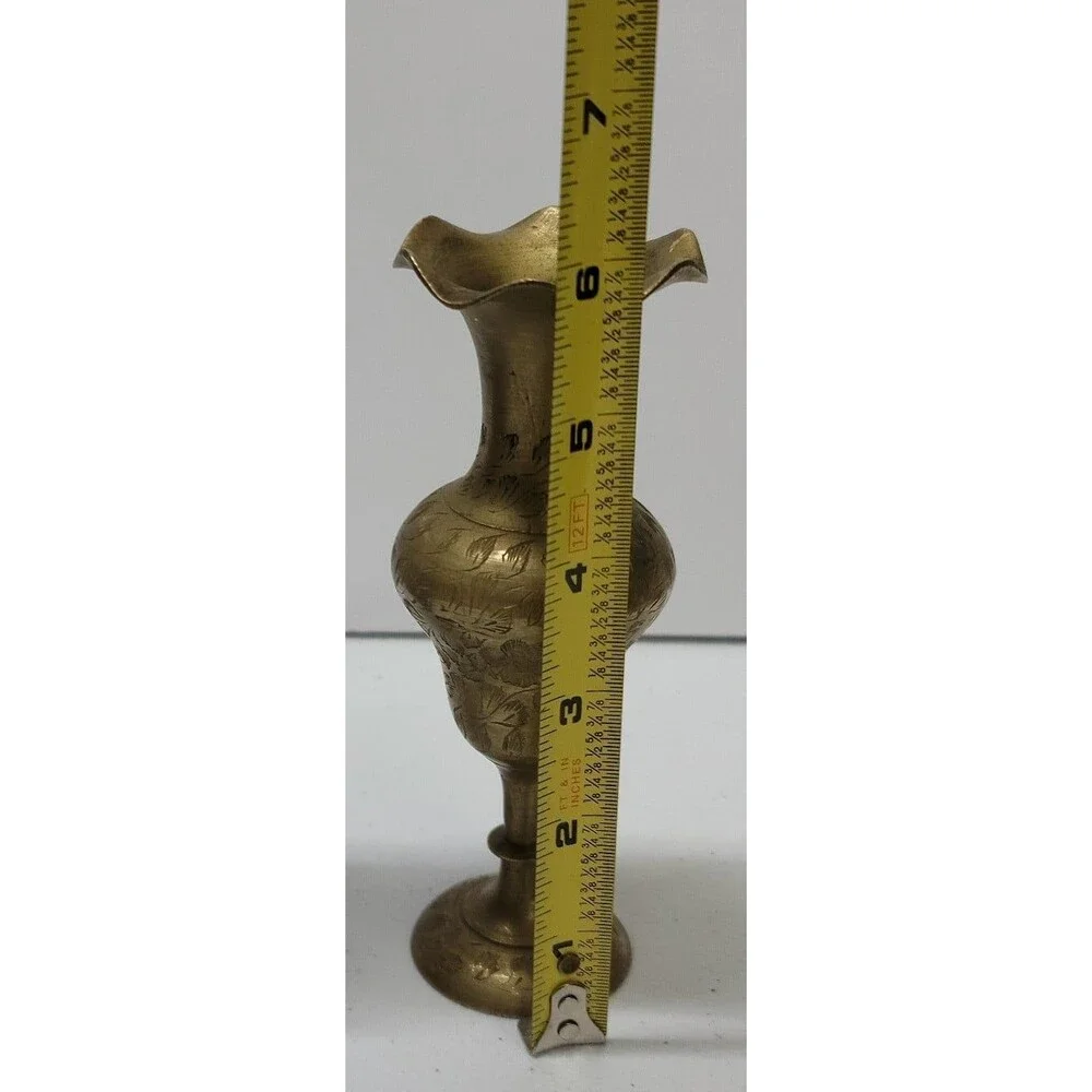 Vintage Etched Brass Ruffled/Fluted Bud Vase Made in India 6